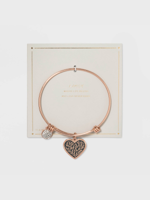 Stainless Steel Family When Life Begins And Love Never Ends Heart Bangle - Rose Gold