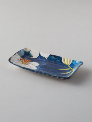 Blue Lily Ceramic Platter, Rectangle