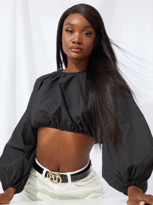 Tall Black Balloon Sleeve Cropped Blouse