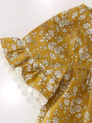 Short Sleeve Dress Liberty Fabric Capel Mustard