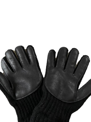 Ladies Black Wool Glove With Deerskin Palm - Xs