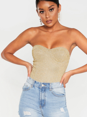 Gold Glitter Bandeau Cupped Bodysuit