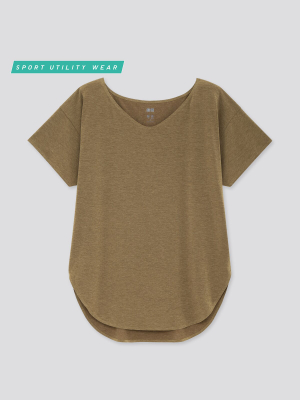 Women Airism Seamless V-neck Long T-shirt
