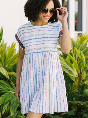 Show Your Soft Side White Striped Babydoll Dress