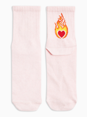 Pink Heart Flame Tube Socks