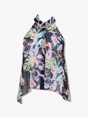 Plus Size Tropical Floral Print Top