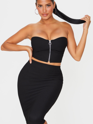 Shape Black Crinkle Rib Zip Front Underbust...