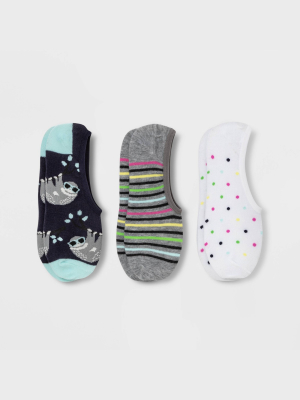 Women's Sloth 3pk Liner Socks - Xhilaration™ Navy/gray/white 4-10