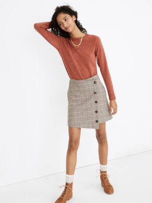 Asymmetrical Side-button Mini Skirt In Windowpane