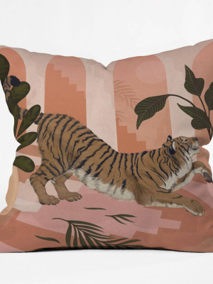 16"x16" Laura Graves Easy Tiger Throw Pillow Pink - Deny Designs