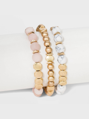 Semi-precious White Howlite & Sunstone Stretch Bracelet Set - Universal Thread™ Worn Gold