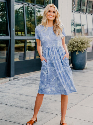 Palm Print Corryn Dress - Blue