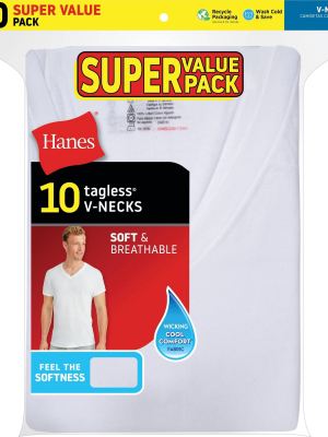 Hanes Men's Super Value V-neck 10pk Undershirt - White