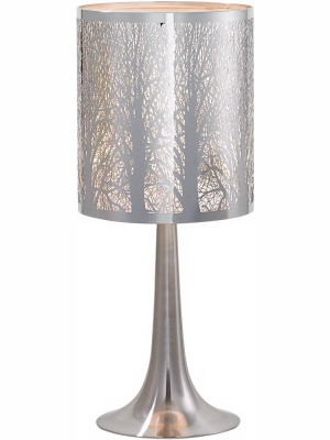 Possini Euro Design Modern Accent Table Lamp 19" High Chrome Solid Metal Laser Cut Tree Branch Pattern Shade For Bedroom Bedside