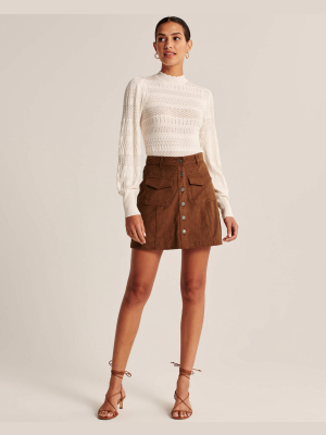 Vegan Suede Button-through Mini Skirt