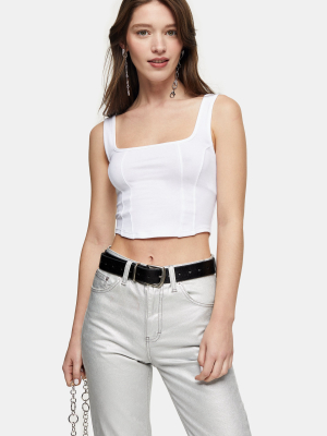 White Double Seam Crop Tank