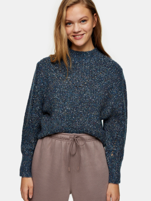 Blue Pointelle Neppy Knitted Sweater