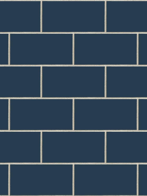 Retro Subway Tile Peel-and-stick Wallpaper In Navy By Nextwall