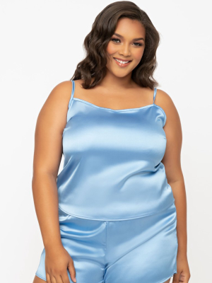 Plus Size Light Blue Satin Pajama Tank Top