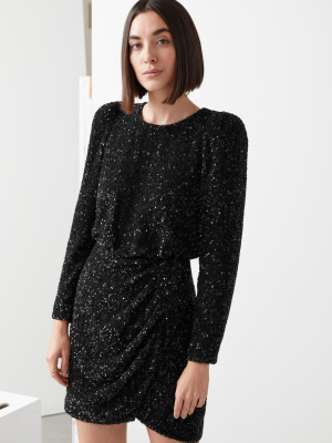 Padded Shoulder Sequin Dress