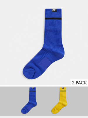 Nike Essential 2 Pack Socks In Yellow/blue