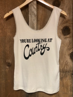 You're Lookin At Country Lace Tank Wht/blk