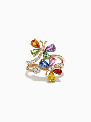 Effy Watercolors 14k Yellow Gold Multi Sapphire And Diamond Ring, 3.33 Tcw