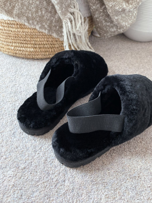 Asos Design Premium Sheepskin Slipper With Elastic Strap On Chunky Sole