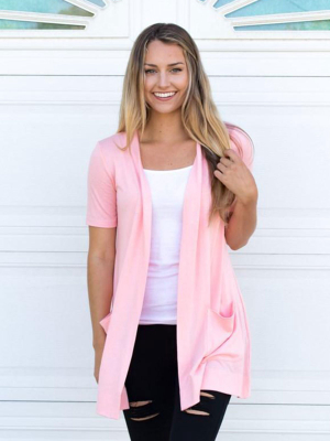 Short Sleeve Perfect Boyfriend Cardigan - Blush Pink