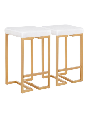 Set Of 2 Midas 26" Contemporary Glam Counter Height Barstool Gold/white Velvet Cushion - Lumisource