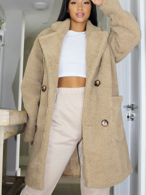 Petite Camel Borg Midi Coat