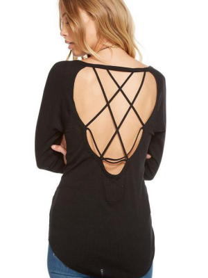 Chaser Vintage Rib Strappy Long Sleeve Top