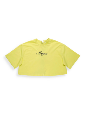 Msgm Logo Printed Cropped T-shirt