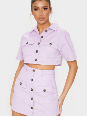 Lilac Button Up Pocket Detail Denim Mini Skirt