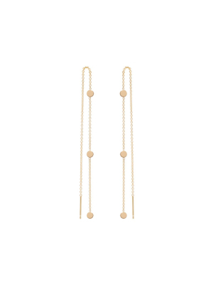 14k Itty Bitty 3 Round Disc Threader Earrings