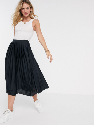 Asos Design Choppy Hem Pleated Midi Skirt In Navy