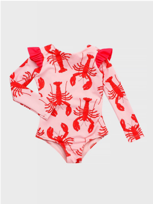 Pepita&me Girls' Lobster Wing Long-sleeve One-piece