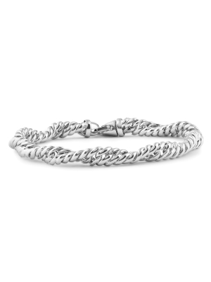 Pompeii3 14k White Gold Classic Italian High Polished Twisted Link Bracelet 7.5"