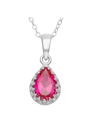 Pear-cut Ruby Crown Pendant In Sterling Silver