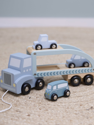 Blue Wooden Transport Truck Toy