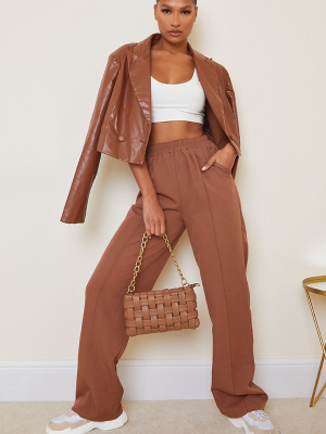 Mocha Woven Pintuck Straight Leg Pants