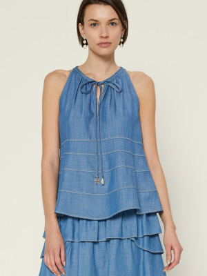 Chambray Self Tie Blouse