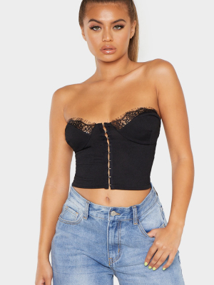 Black Lace Trim Bandeau Crop Top