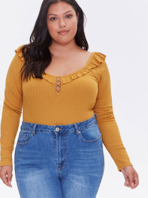 Plus Size Ribbed Ruffle Bodysuit