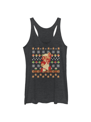 Women's Nintendo Ugly Christmas Super Mario Pixel Racerback Tank Top