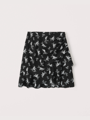 Ruched Ruffle Wrap Mini Skirt