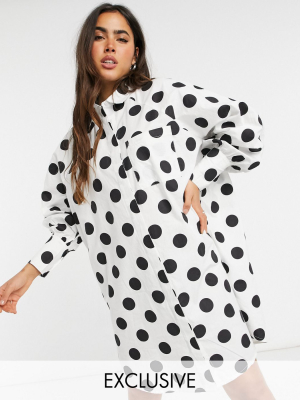 Native Youth Shirt Midi Dress In Oversized Polka Dot