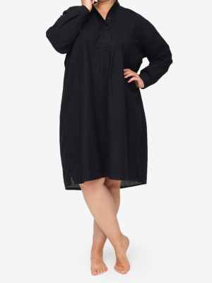 Long Sleep Shirt Black Linen Plus