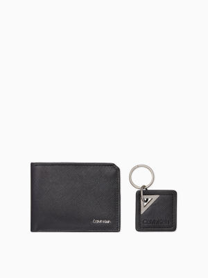 Matte Saffiano Leather Wallet + Key Fob Set