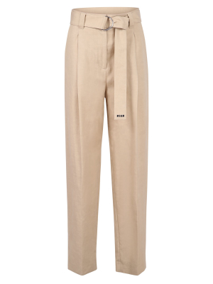 Msgm Logo Embroidered Belted Trousers